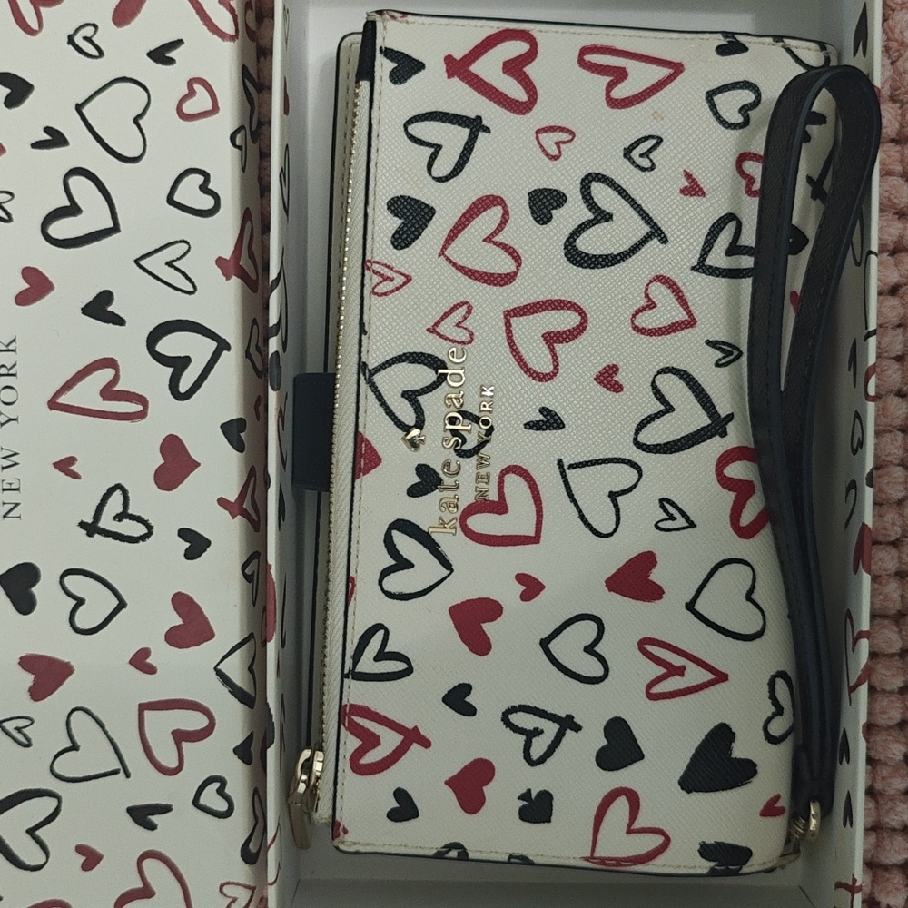 Kate Spade Black and Red Heart Clutch Medium Wallet